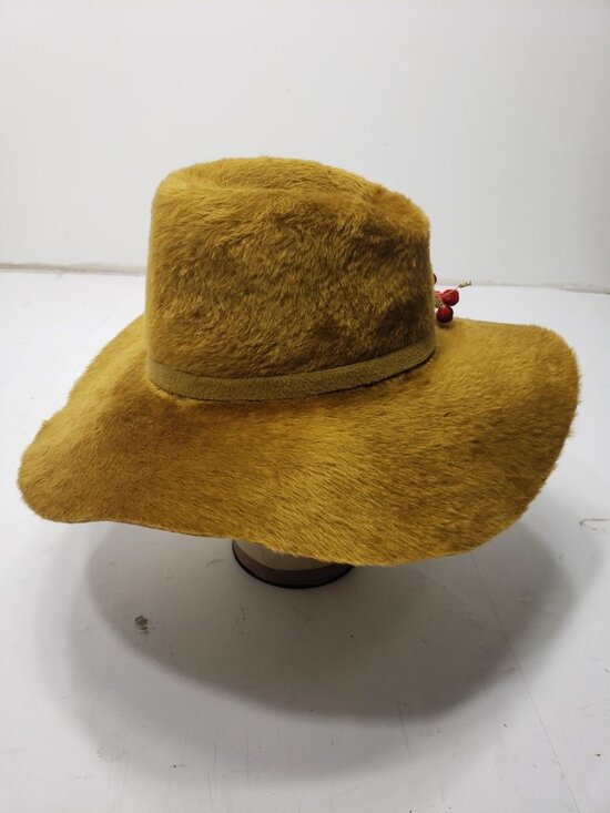 Vintage Daisy\'s Longview Texas Olive Green Wide Brim Fur Felt Hat Floral Trim